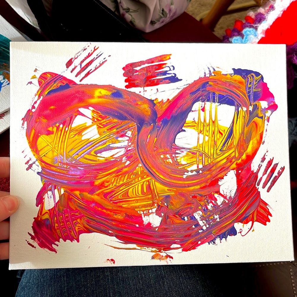 New, Original, Hand Painted by Me, Orange, Pink, Purple, Yellow, Acrylic Paint